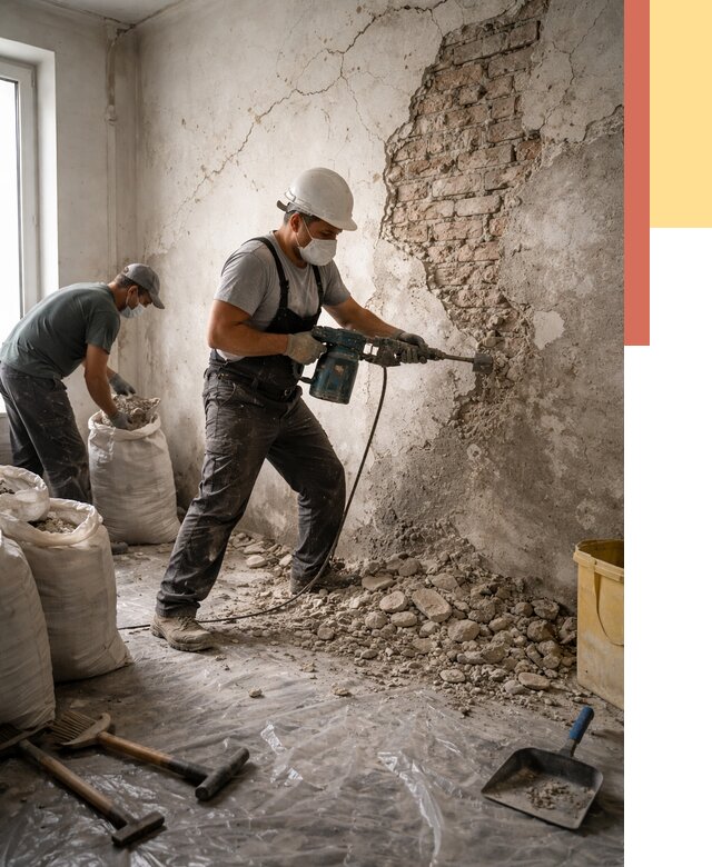 Демонтаж штукатурки со стен в Искитиме от 7338 руб/м² — быстро и недорого | ОТДЕЛОЧНИК-Скм