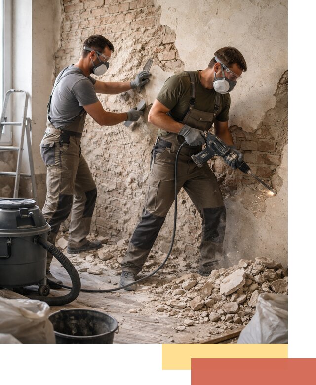 Демонтаж штукатурки со стен в Искитиме быстро и аккуратно