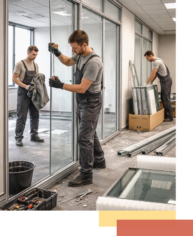 Демонтаж стеклянных перегородок в Искитиме быстро и безопасно