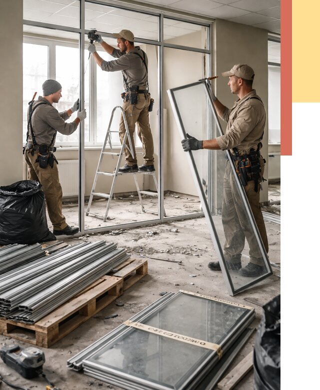 Демонтаж алюминиевых перегородок в Искитиме от 4281 руб. — быстро и недорого | ОТДЕЛОЧНИК-Скм