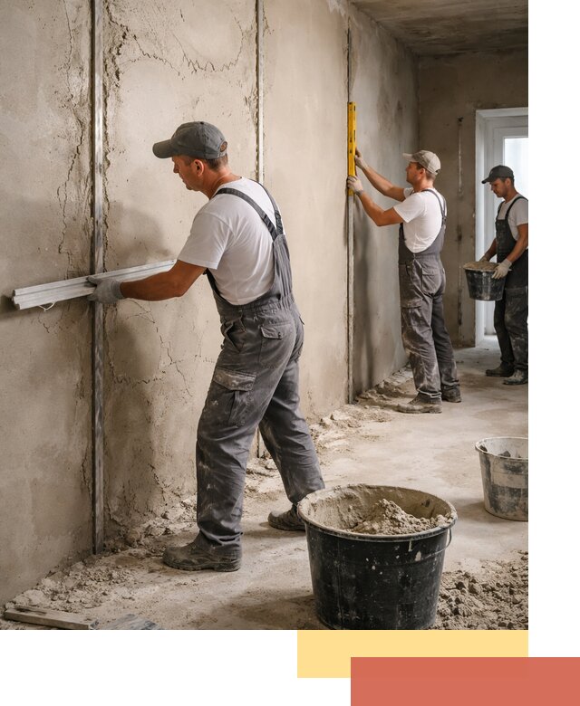 Штукатурка стен по маякам в Искитиме — точная и ровная поверхность