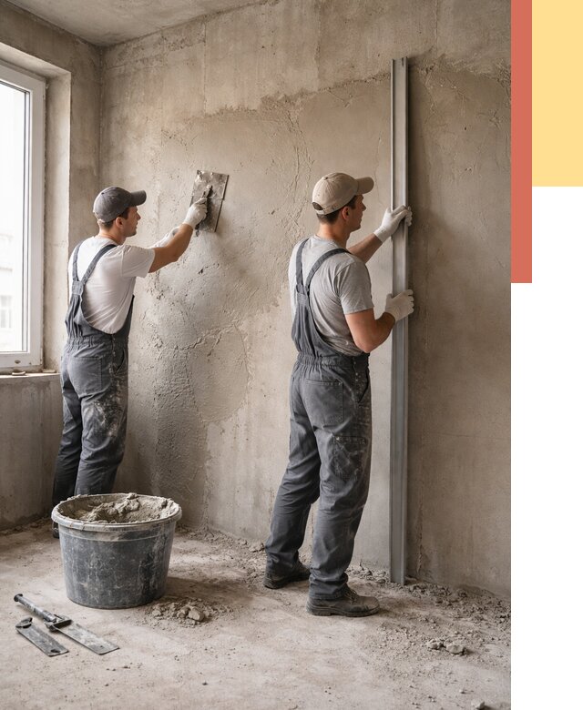 Штукатурка бетонных стен в Искитиме от 4586 руб/м² — качественно и быстро | ОТДЕЛОЧНИК-Скм