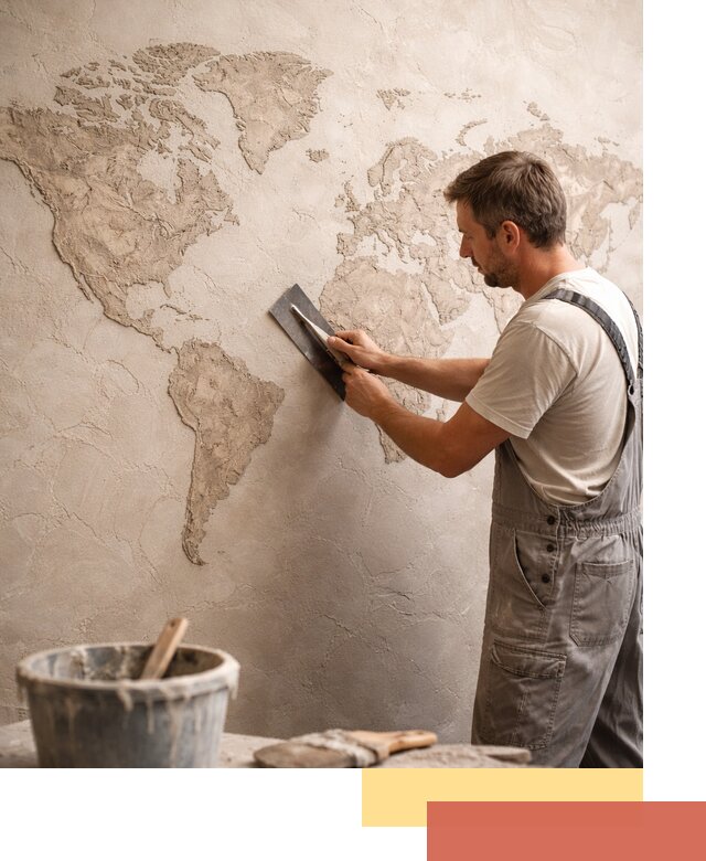 Декоративная штукатурка «Карта мира» под ключ в Искитиме