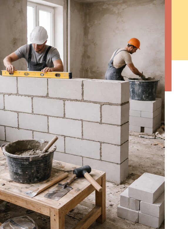 Кладка перегородок из газобетона в Искитиме от 3261 руб. под ключ | ОТДЕЛОЧНИК-Скм