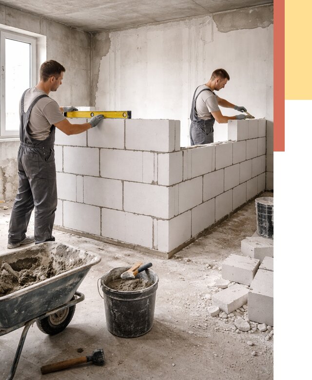 Кладка перегородок из ПГП в Искитиме от 2548 руб./м2 — монтаж и возведение под ключ | ОТДЕЛОЧНИК-Скм