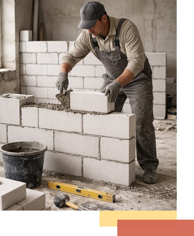 Кладка перегородок из силикатного блока в Искитиме