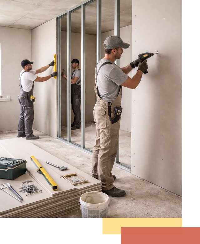 Однослойная перегородка из гипсокартона в Искитиме под ключ, монтаж и отделка