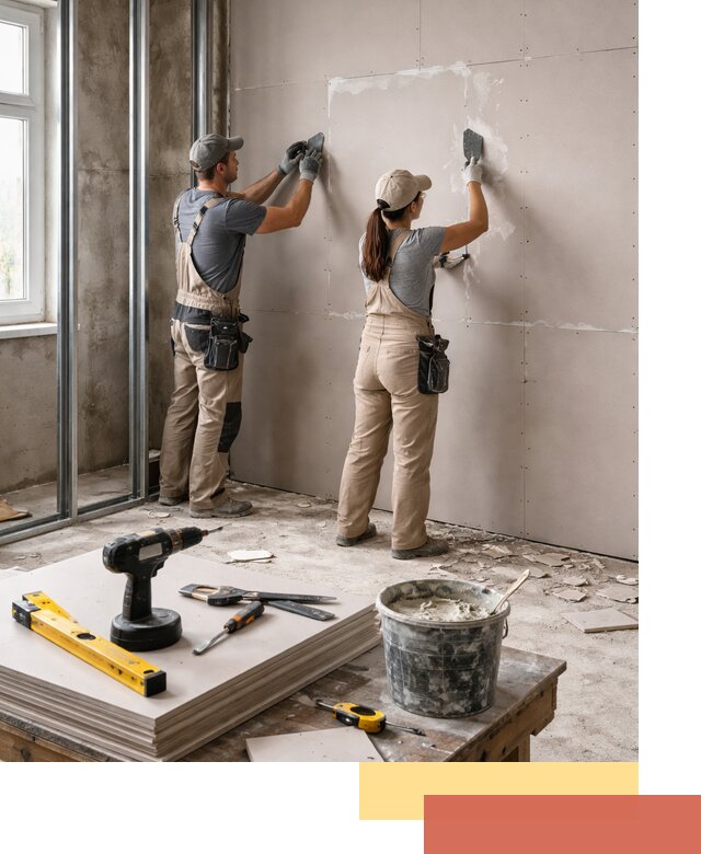 Монтаж двухслойной перегородки из гипсокартона в Искитиме