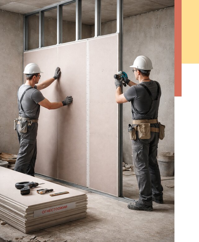 Перегородка из огнестойкого гипсокартона в Искитиме от 1886 руб. под ключ | ОТДЕЛОЧНИК-Скм