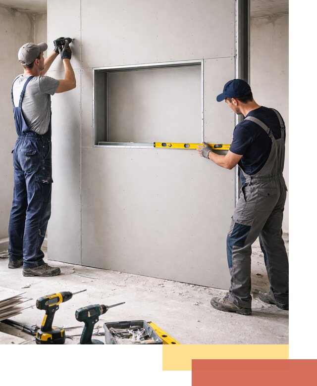 Перегородка из гипсокартона с нишей под декор в Искитиме