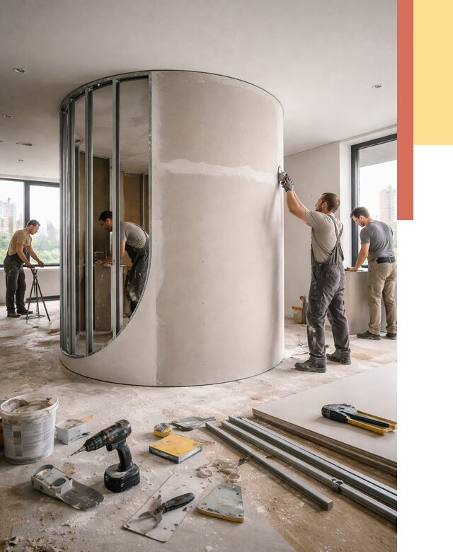 Радиусная перегородка из гипсокартона в Искитиме от 2956 руб. под ключ | ОТДЕЛОЧНИК-Скм