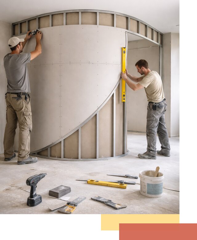 Радиусная перегородка из гипсокартона в Искитиме под ключ