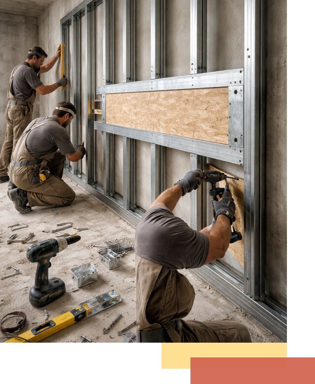 Усиленная перегородка для крепления тяжёлых конструкций в Искитиме