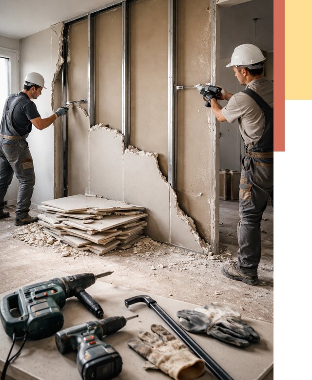 Демонтаж перегородки из гипсокартона в Искитиме от 1223 руб. быстро и недорого | ОТДЕЛОЧНИК-Скм