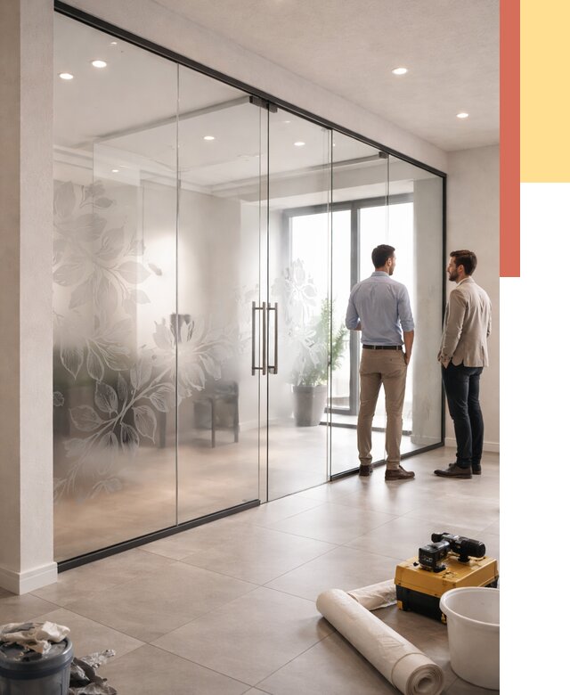 Стеклянные перегородки с рисунком в Искитиме от 12740 руб. монтаж и нанесение | ОТДЕЛОЧНИК-Скм