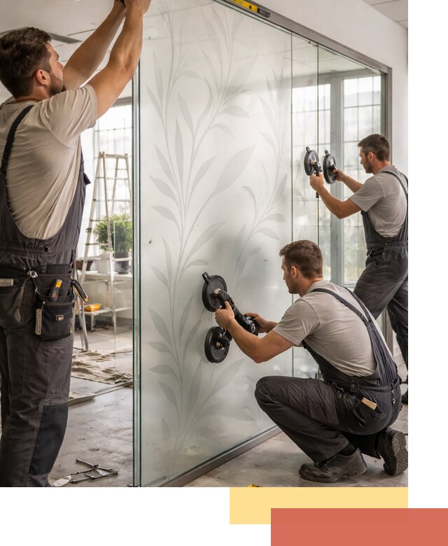 Стеклянные перегородки с рисунком на заказ в Искитиме