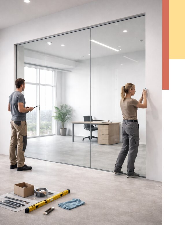 Перегородки из закаленного стекла в Искитиме от 9682 руб. под ключ | ОТДЕЛОЧНИК-Скм