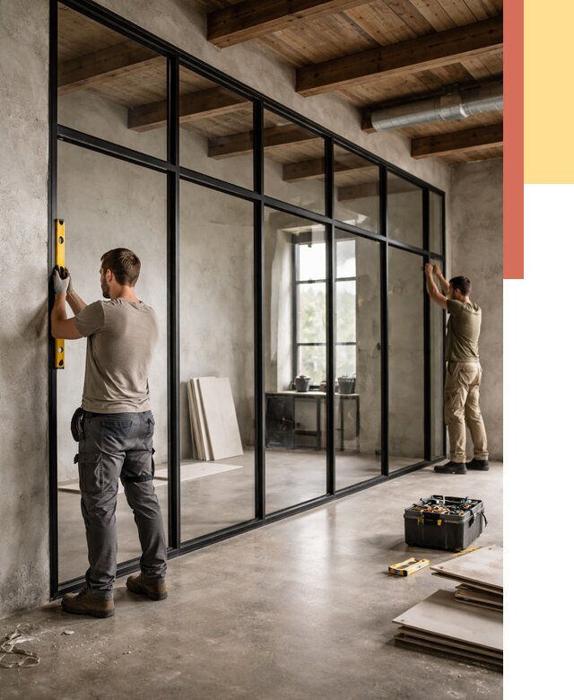 Стеклянные перегородки лофт в Искитиме от 10702 руб. под ключ | ОТДЕЛОЧНИК-Скм