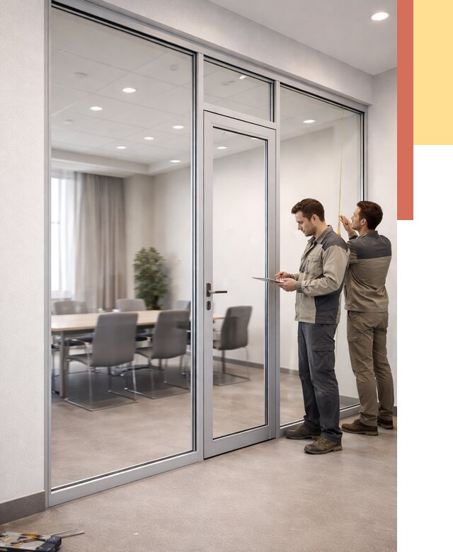 Установка и монтаж алюминиевых перегородок со стеклом в Искитиме от 8357 руб. | ОТДЕЛОЧНИК-Скм