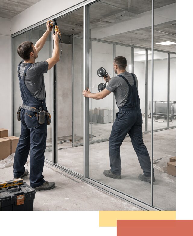 Алюминиевые перегородки со стеклом в Искитиме — изготовление и монтаж