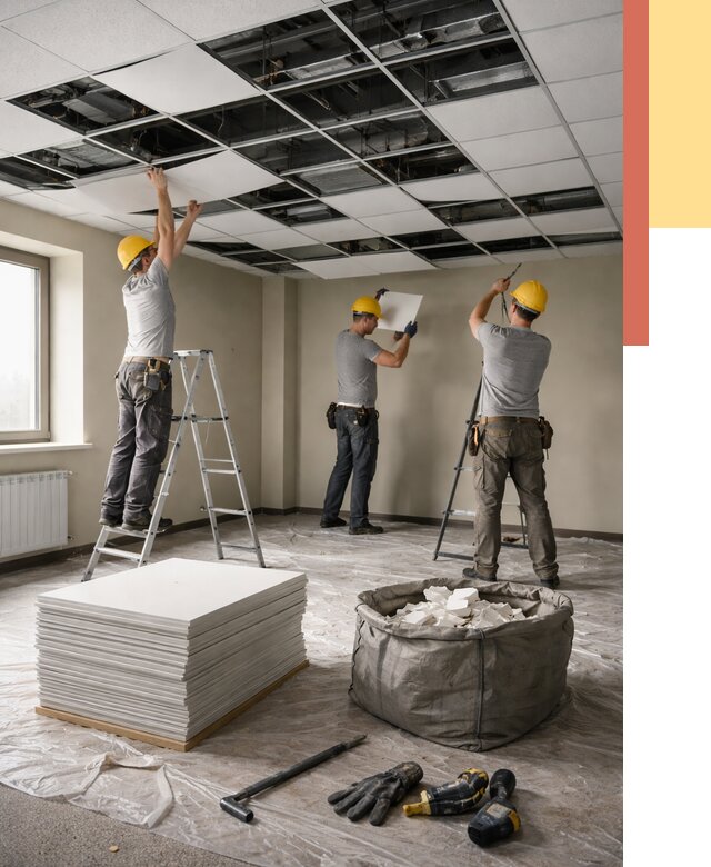 Демонтаж потолка Армстронг в Искитиме от 4586 руб. быстро и недорого | ОТДЕЛОЧНИК-Скм