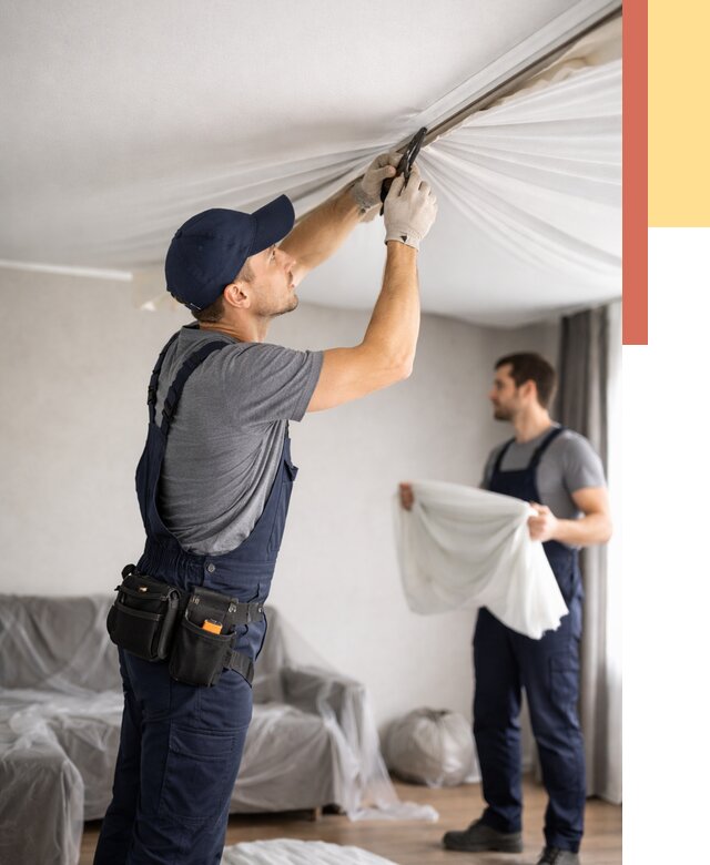 Демонтаж натяжного потолка в Искитиме от 4586 руб. — снятие и разбор под ключ | ОТДЕЛОЧНИК-Скм