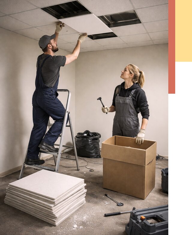 Демонтаж потолочной плитки в Искитиме от 4586 руб. быстро и недорого | ОТДЕЛОЧНИК-Скм