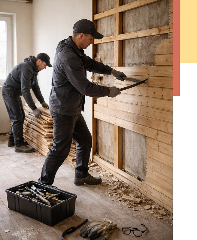 Демонтаж вагонки в Искитиме от 3873 руб/м2 — быстро и недорого | ОТДЕЛОЧНИК-Скм