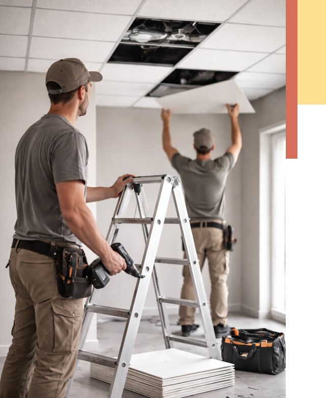 Обслуживание подвесного потолка в Искитиме от 3567 руб. — быстро и недорого | ОТДЕЛОЧНИК-Скм