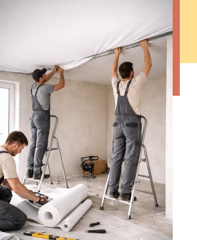 Монтаж тканевого натяжного потолка в Искитиме от 3567 руб. под ключ | ОТДЕЛОЧНИК-Скм