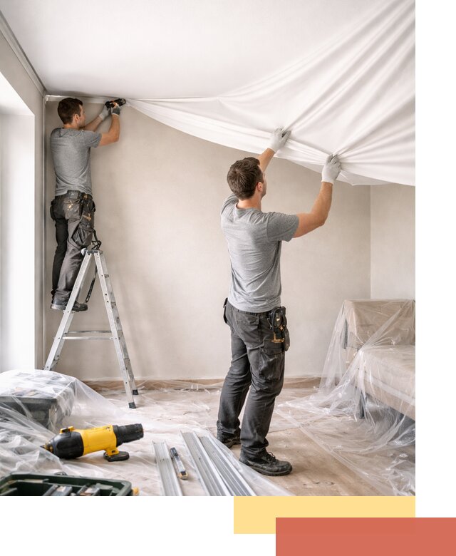 Монтаж тканевого натяжного потолка в Искитиме недорого и быстро