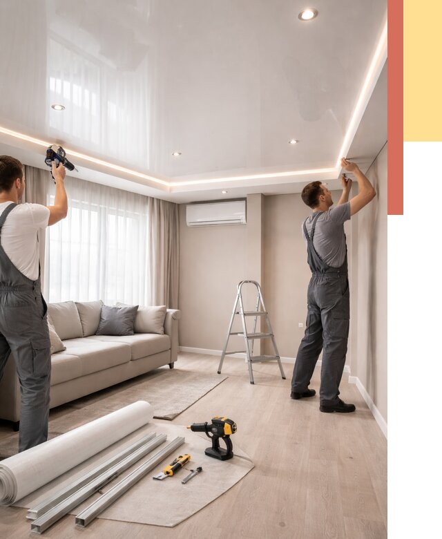 Монтаж глянцевого натяжного потолка в Искитиме от 764 руб. под ключ | ОТДЕЛОЧНИК-Скм