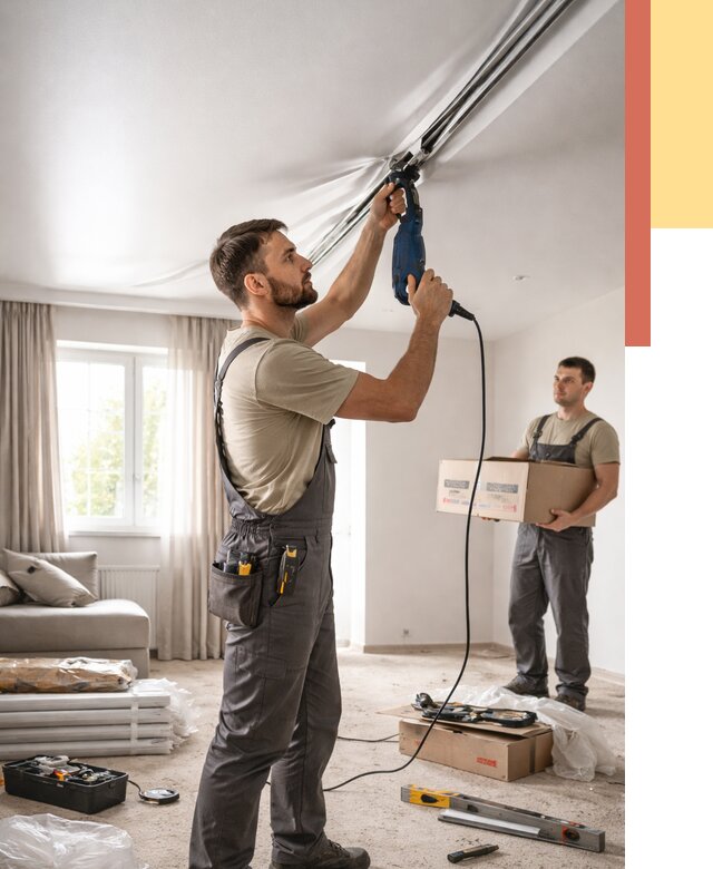 Монтаж сатинового натяжного потолка в Искитиме от 3567 руб. | Быстро, недорого — ОТДЕЛОЧНИК-Скм