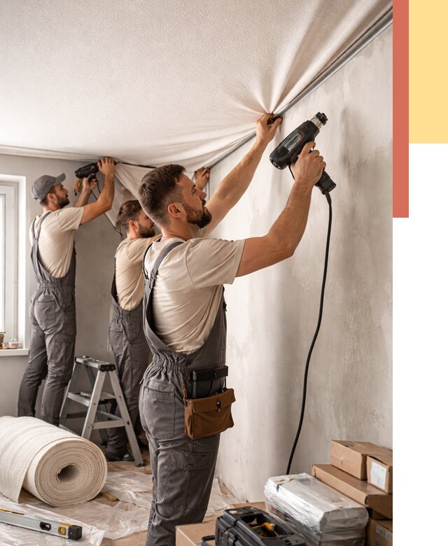 Монтаж фактурного натяжного потолка в Искитиме от 764 руб. — ОТДЕЛОЧНИК-Скм