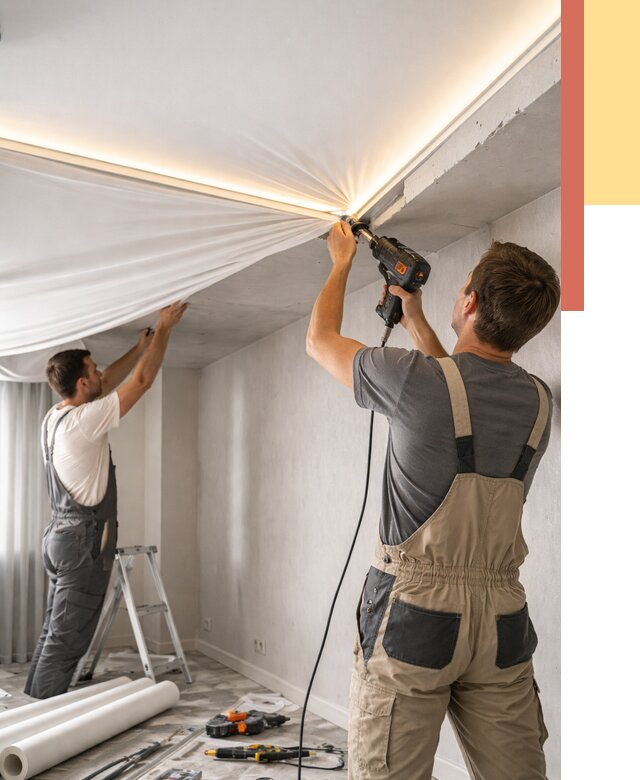 Монтаж натяжного потолка с подсветкой в Искитиме от 968 руб. | ОТДЕЛОЧНИК-Скм