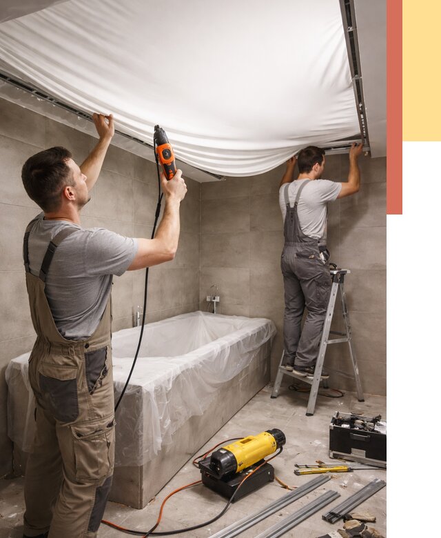 Монтаж натяжного потолка в ванной в Искитиме от 1223 руб. под ключ | ОТДЕЛОЧНИК-Скм