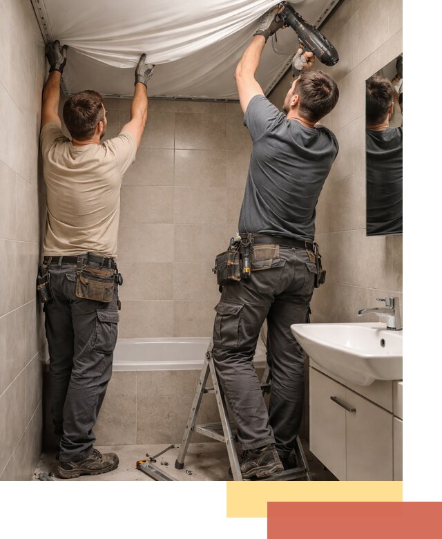 Монтаж натяжного потолка в ванной в Искитиме быстро и качественно