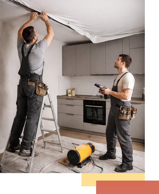 Монтаж натяжного потолка на кухне в Искитиме