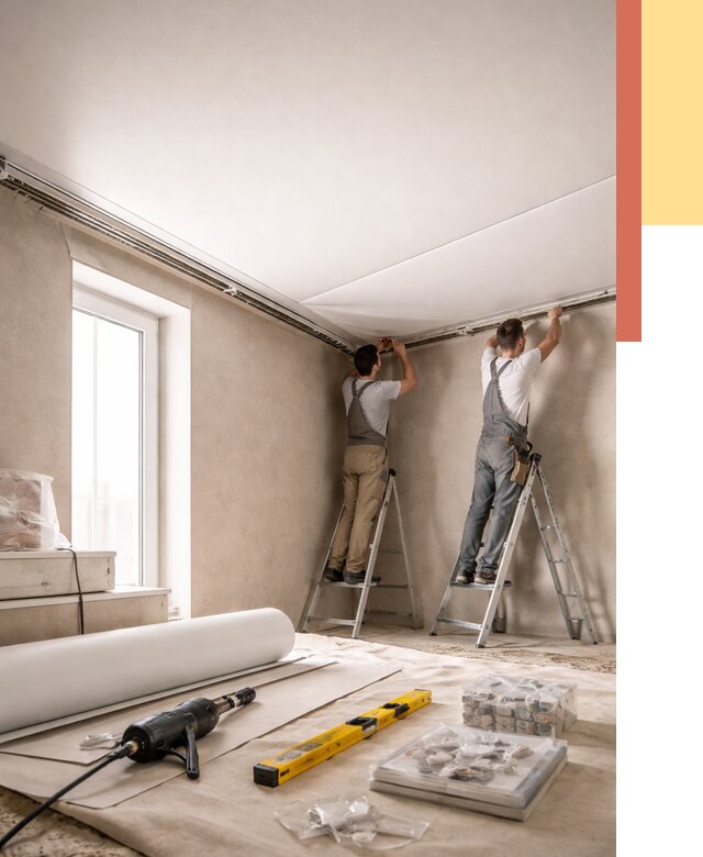 Монтаж натяжного потолка в спальне в Искитиме от 3873 руб. под ключ | ОТДЕЛОЧНИК-Скм