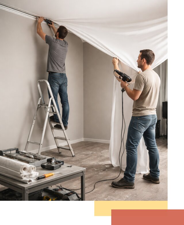 Монтаж натяжного потолка в студии в Искитиме