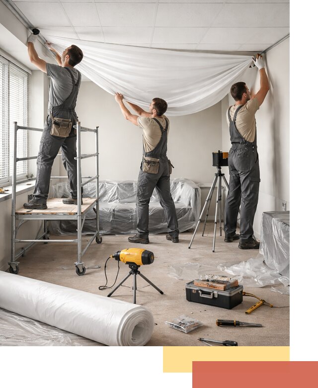 Монтаж натяжного потолка в офисе в Искитиме