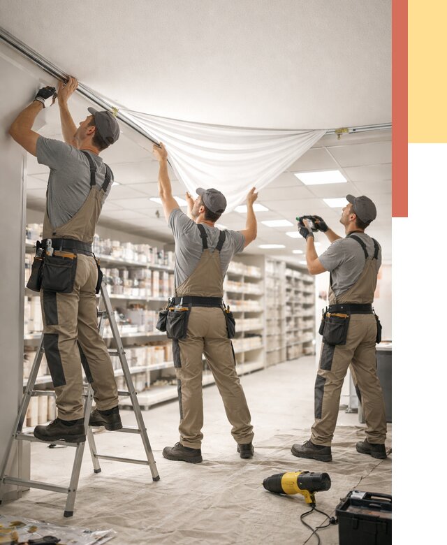 Монтаж натяжного потолка в магазине в Искитиме от 4586 руб. быстро и недорого | ОТДЕЛОЧНИК-Скм