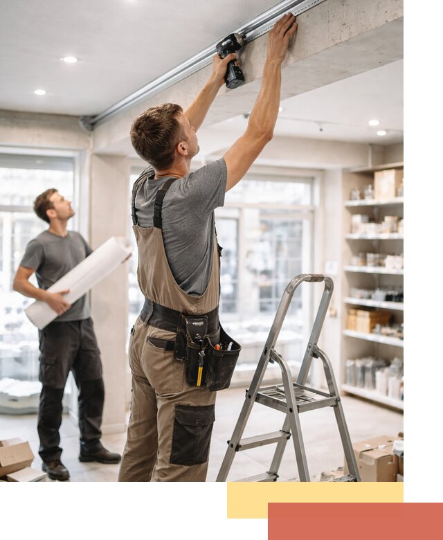 Монтаж натяжных потолков в магазине в Искитиме