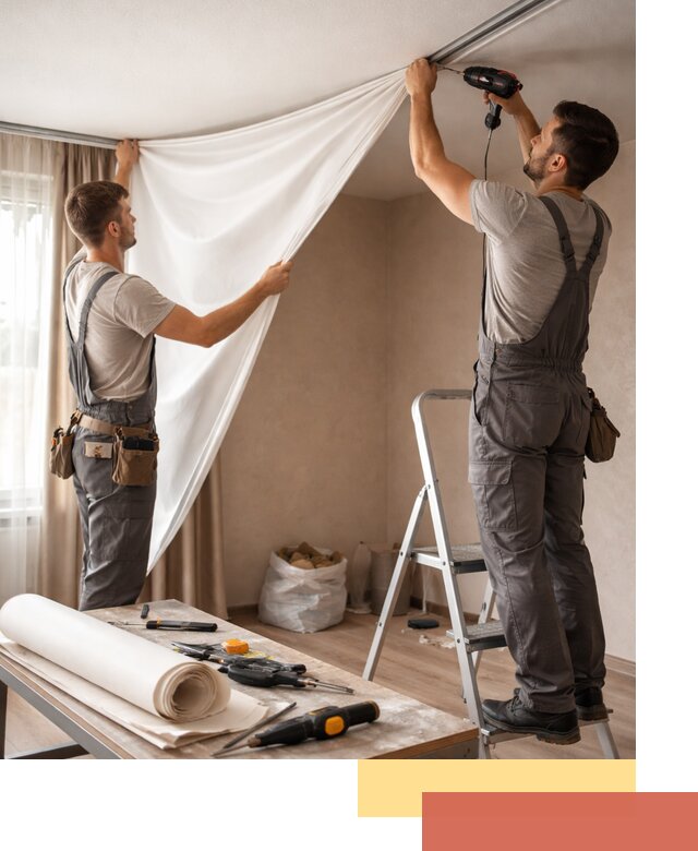 Замена полотна натяжного потолка в Искитиме быстро и качественно