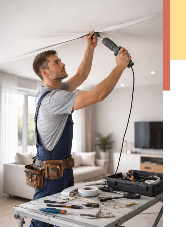 Ремонт натяжных потолков в Искитиме от 9682 руб. под ключ — ОТДЕЛОЧНИК-Скм