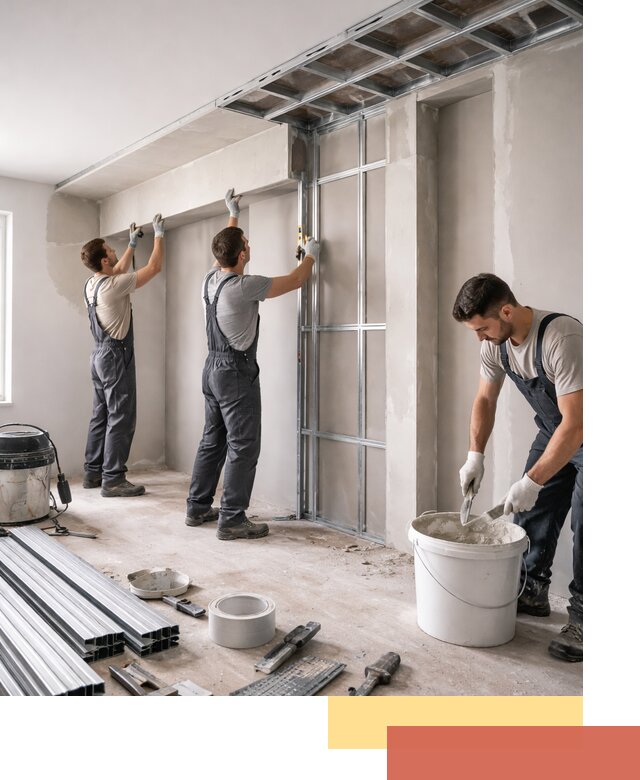 Монтаж потолка из гипсокартона с нишей в Искитиме