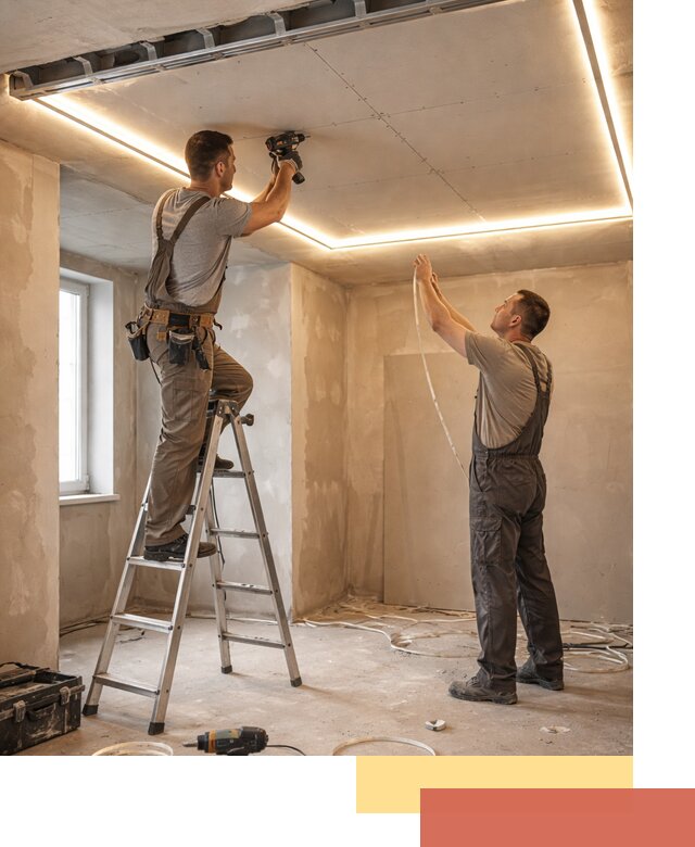 Потолок из гипсокартона с подсветкой в Искитиме