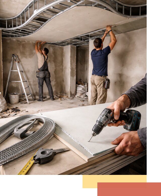 Криволинейный потолок из гипсокартона в Искитиме — монтаж и отделка