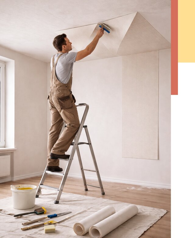 Поклейка обоев на потолок в Искитиме от 4586 руб. быстро и недорого | ОТДЕЛОЧНИК-Скм