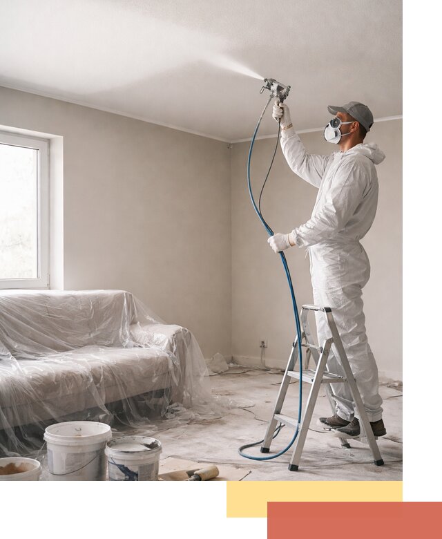 Покраска потолка краскопультом в Искитиме быстро и качественно